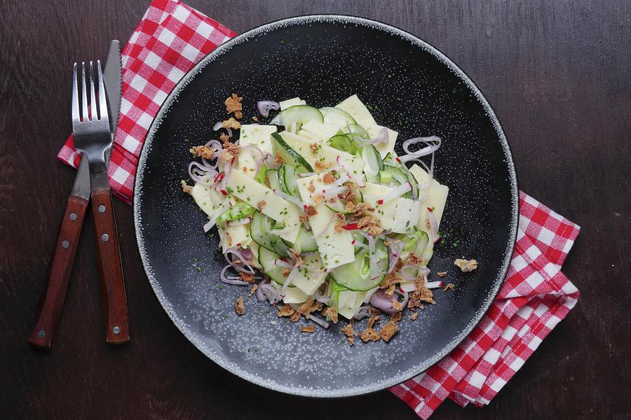 Cheese Salad With Cucumber And Roasted Onions denmark Photograph by Frank Weymann
