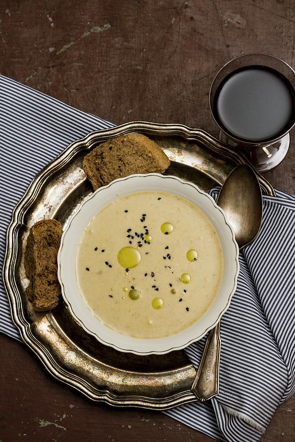 Cheese Soup With Olive Oil And Black Caraway Photograph by Adel Bekefi