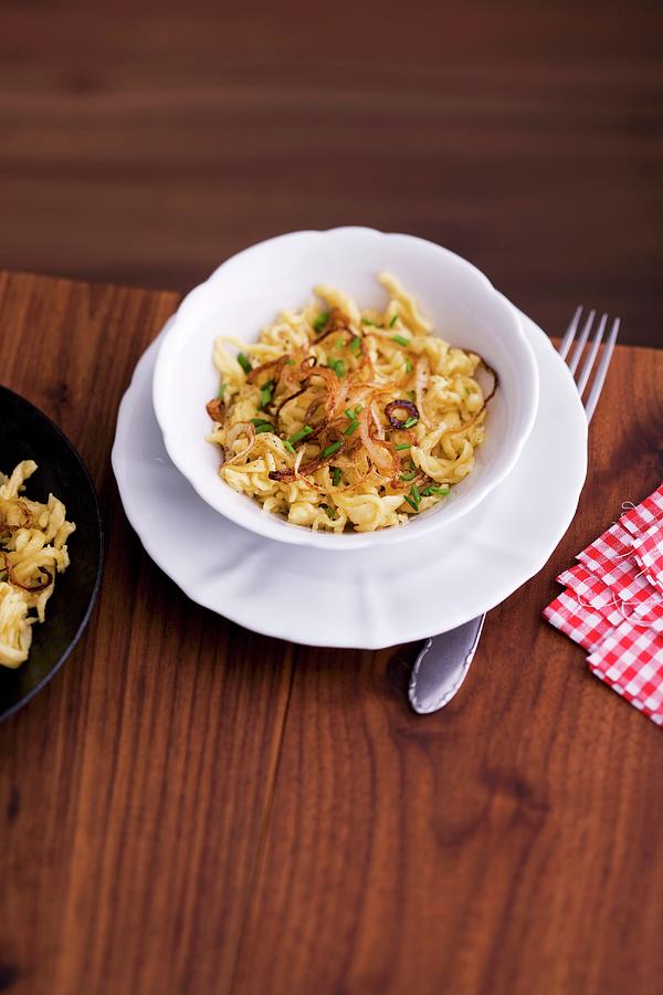 Cheese Sptzle soft Egg Noodles From Swabia With Onions Photograph by Michael Wissing