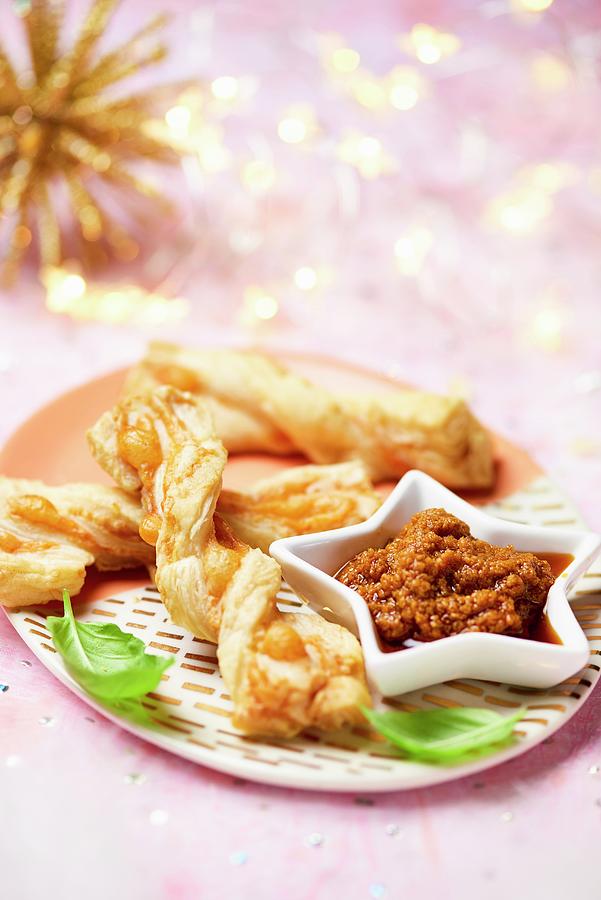 Cheese Sticks With A Tomato Dip For Christmas Photograph by Jonathan Short