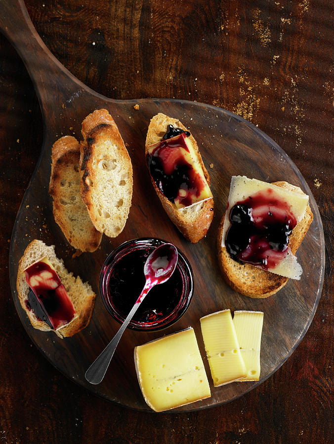 Cheese Toasts And Blackberry Jelly Photograph by Lawton