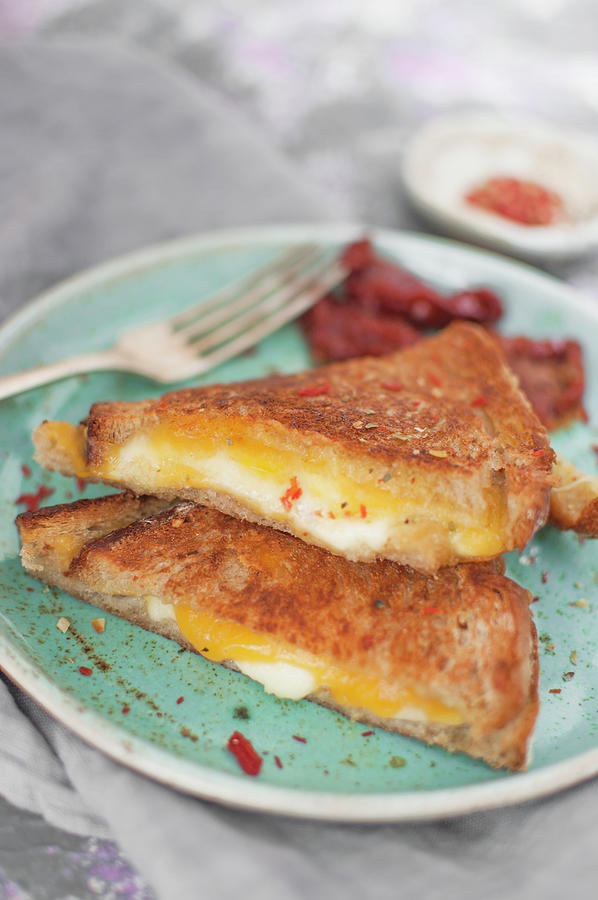 Cheese Toasts mozzarella, Cheddar And Butter Served With Sun Dried Tomatoes Photograph by Kachel Katarzyna