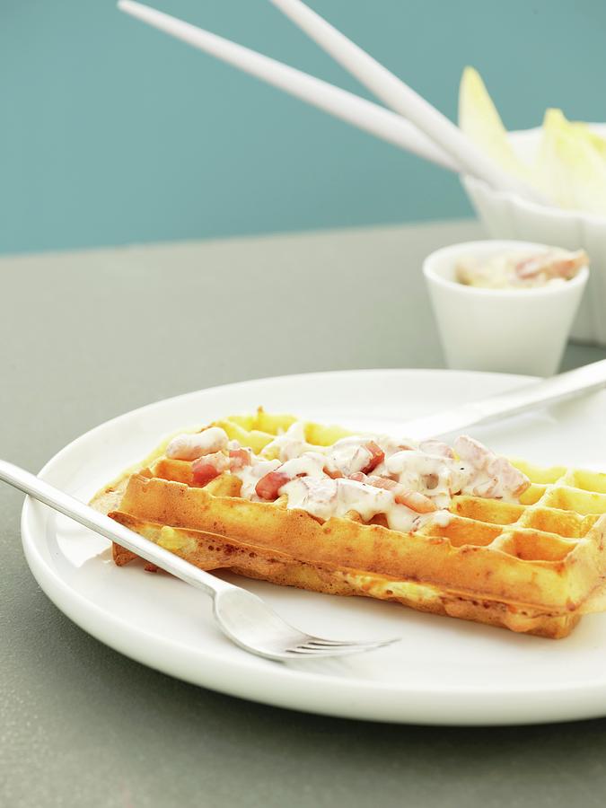 Cheese Waffles With Carbonara Sauce Photograph by Atelier Mai 98