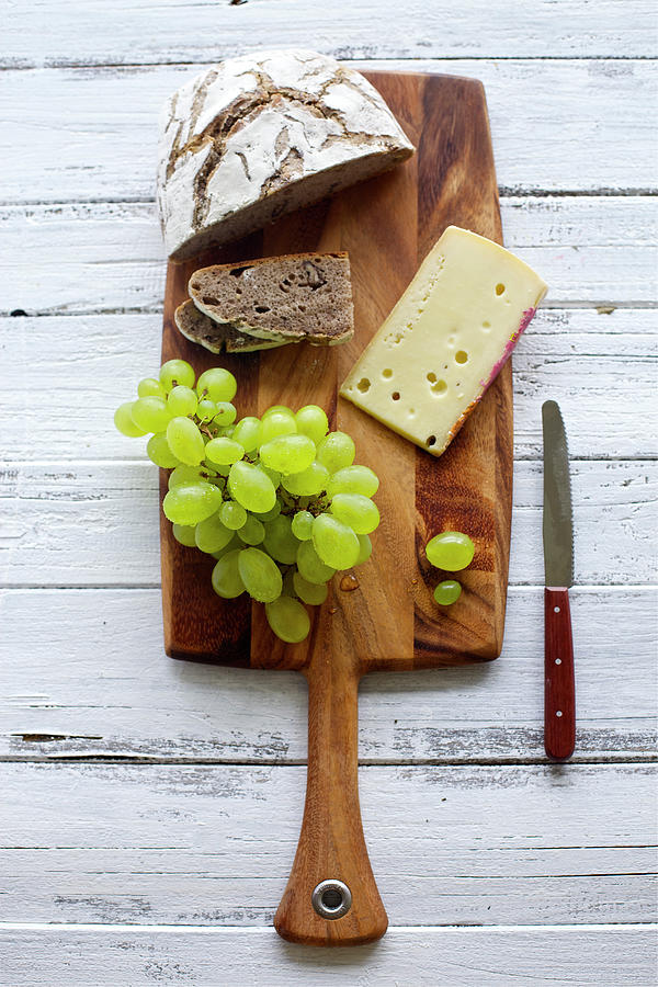 Cheese With Grapes And Bread Photograph by Ingwervanille
