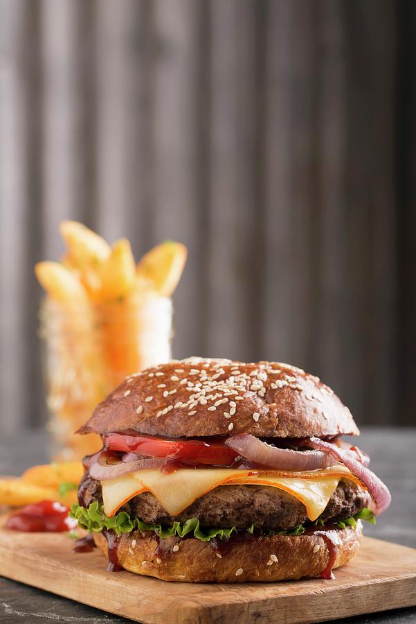 Cheeseburger With Chips Photograph by Farrell Scott