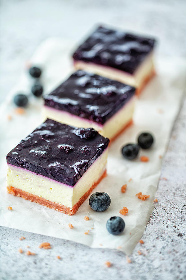 Cheesecake With Blueberries And A Biscuit Base Made From Pink Ladyfingers Photograph by Jan Wischnewski