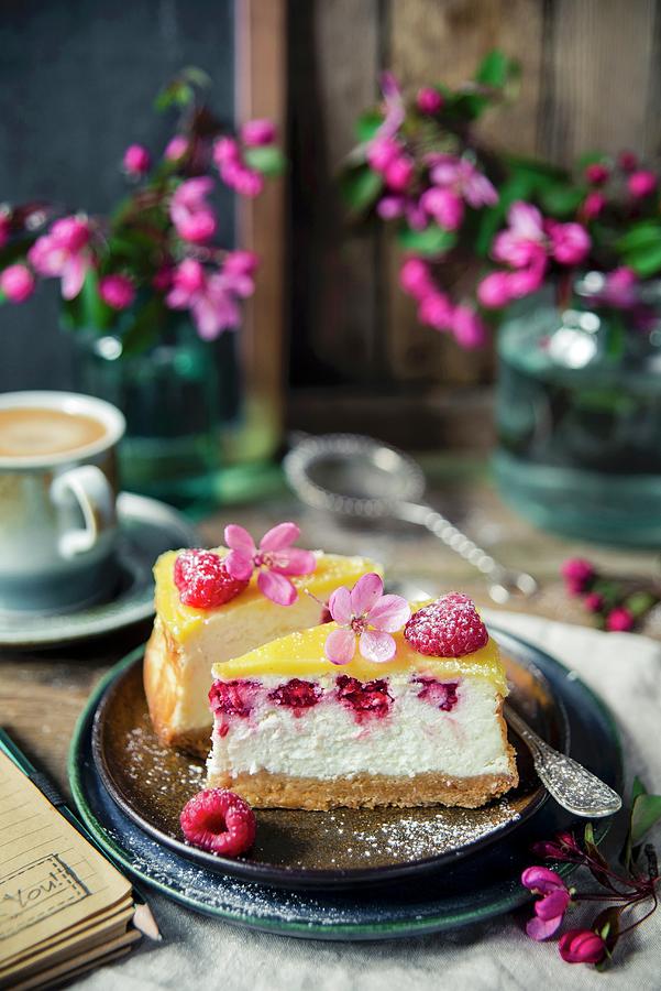 Cheesecake With Raspberries And Lemon Curd Photograph by Dziegielewska