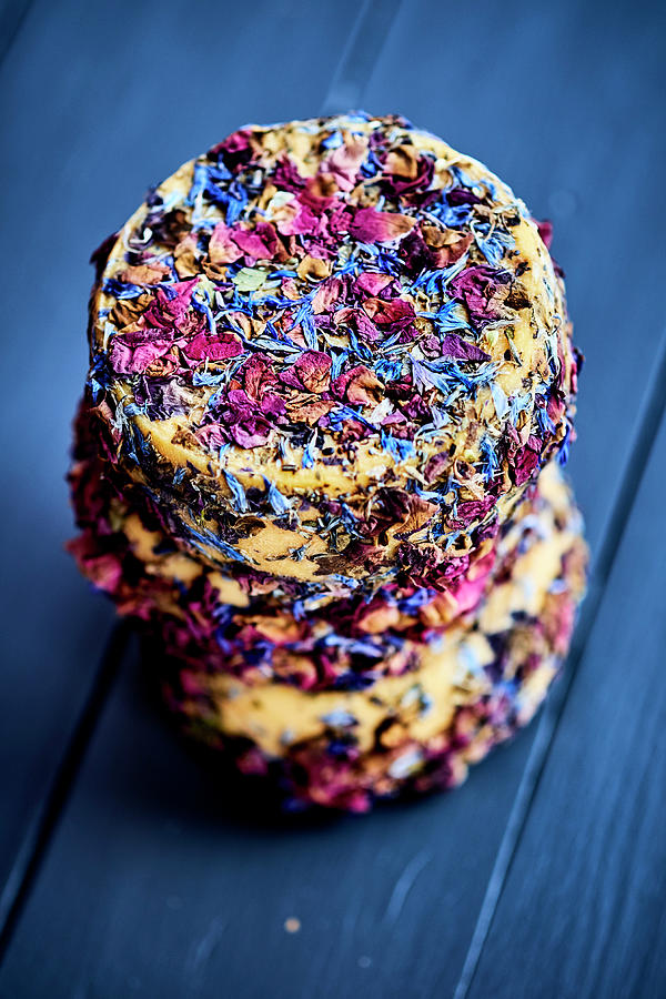 Cheeses Coated In Dried Flower Petals Photograph by Amiel