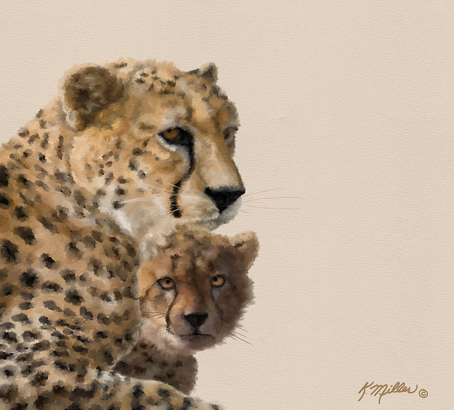 Cheetah and Cub Painting by Kathie Miller