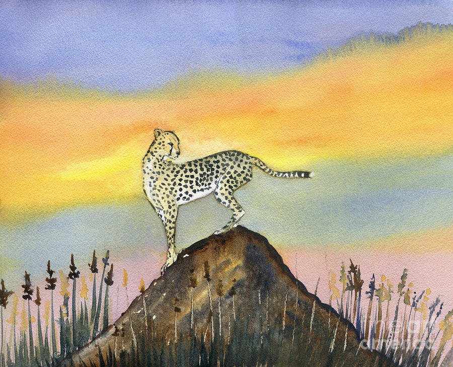 Wildlife Painting - Cheetah in Sunset by Melly Terpening