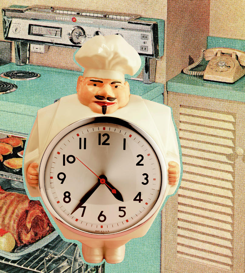 Vintage Drawing - Chef Clock by CSA Images