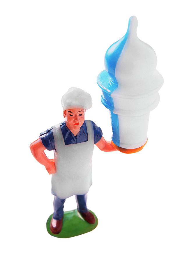 Ice Cream Drawing - Chef Holding Blue and White Ice Cream Cone by CSA Images