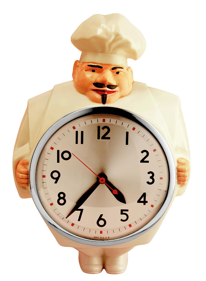 Vintage Drawing - Chef Holding Clock by CSA Images