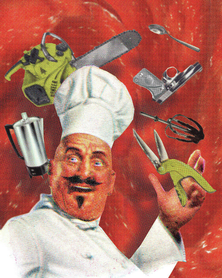 Vintage Drawing - Chef with Variety of Tools and Equipment by CSA Images