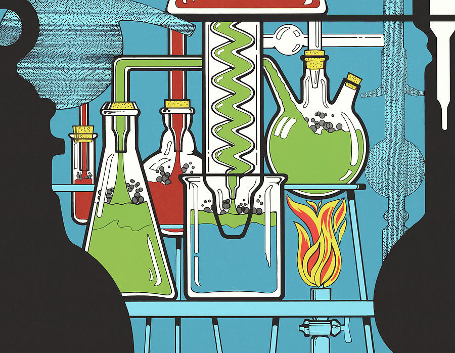 Vintage Drawing - Chemical Experiment in a Lab by CSA Images
