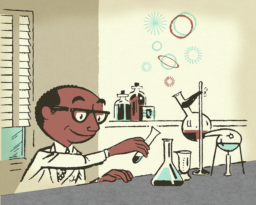 Vintage Drawing - Chemist Working in a Laboratory by CSA Images
