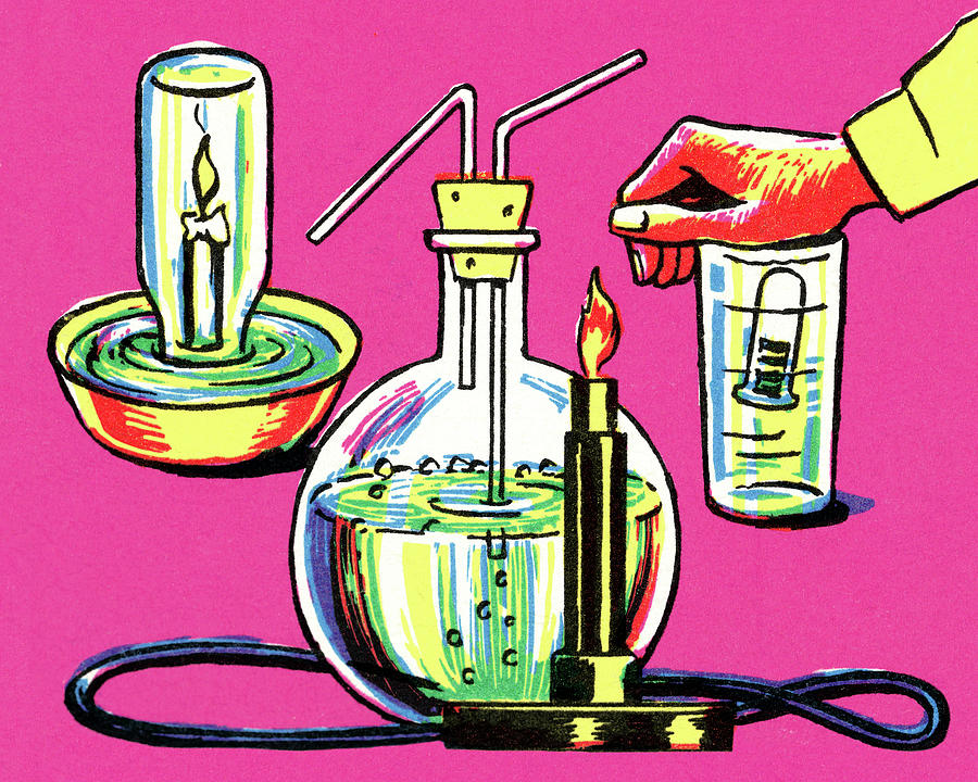 Vintage Drawing - Chemistry Experiment by CSA Images