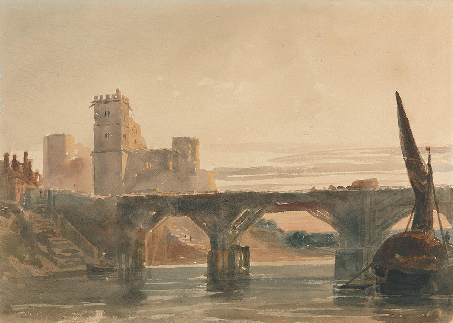 Chepstow Castle from the Bridge Drawing by Peter De Wint