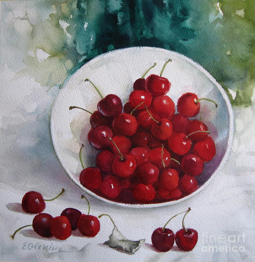 Cherries 3 Painting by Elena Oleniuc