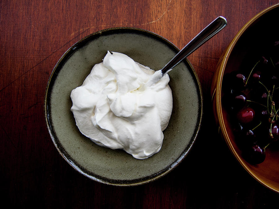 Cherries And Whipped Cream Photograph by Jo Mcryan