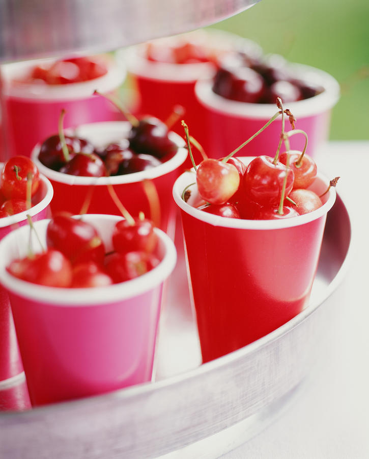 Cherries In Red Cups Photograph by Victoria Pearson