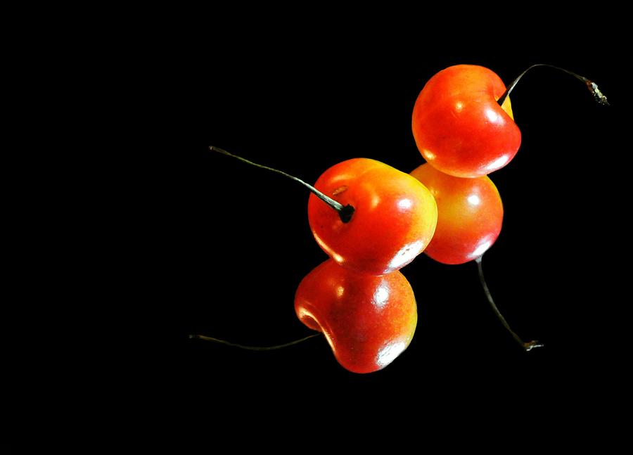 Two Cherries on Black Photograph by Diana Angstadt