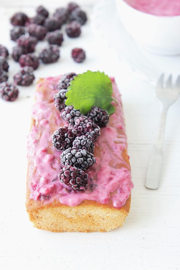 Cherry Blossom Cake With Frozen Blackberries And Raspberry Yoghurt