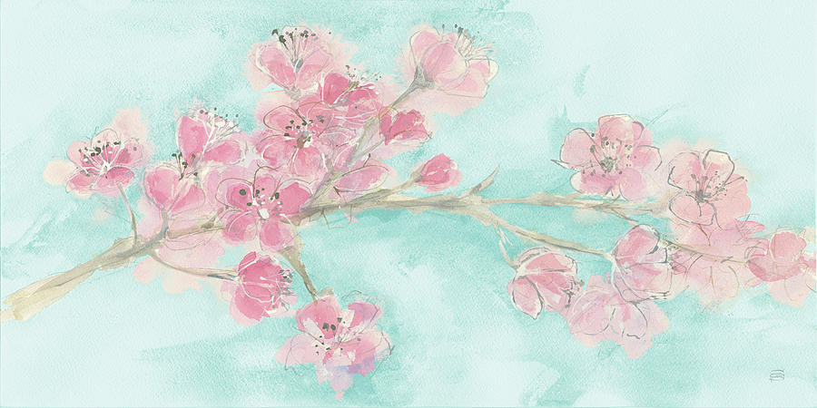 Flower Painting - Cherry Blossom I Teal by Chris Paschke
