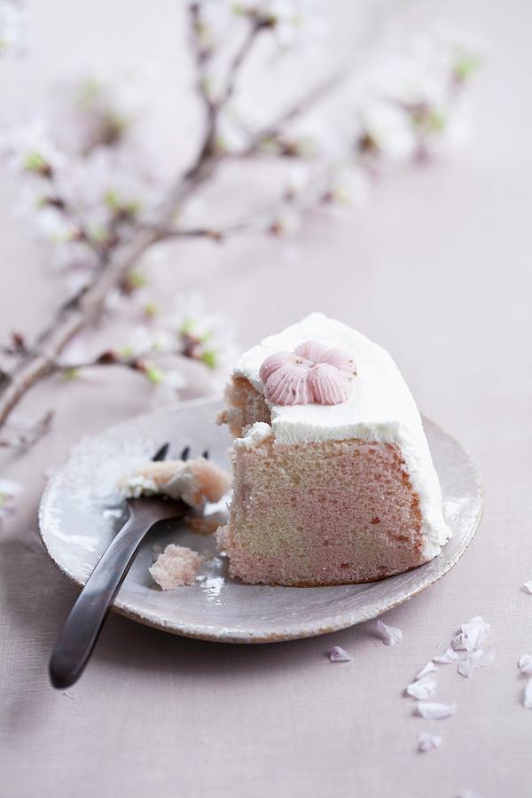 Cherry Blossom Sponge Cake With Cream Photograph by Martina Schindler