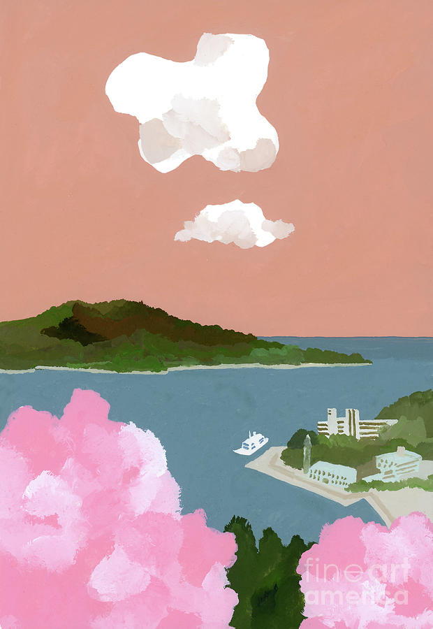 Cherry Blossoms And Harbors Painting by Hiroyuki Izutsu