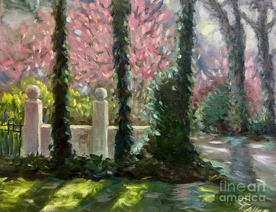 Cherry Blossoms at Cedar Plantation Painting by Gretchen Allen