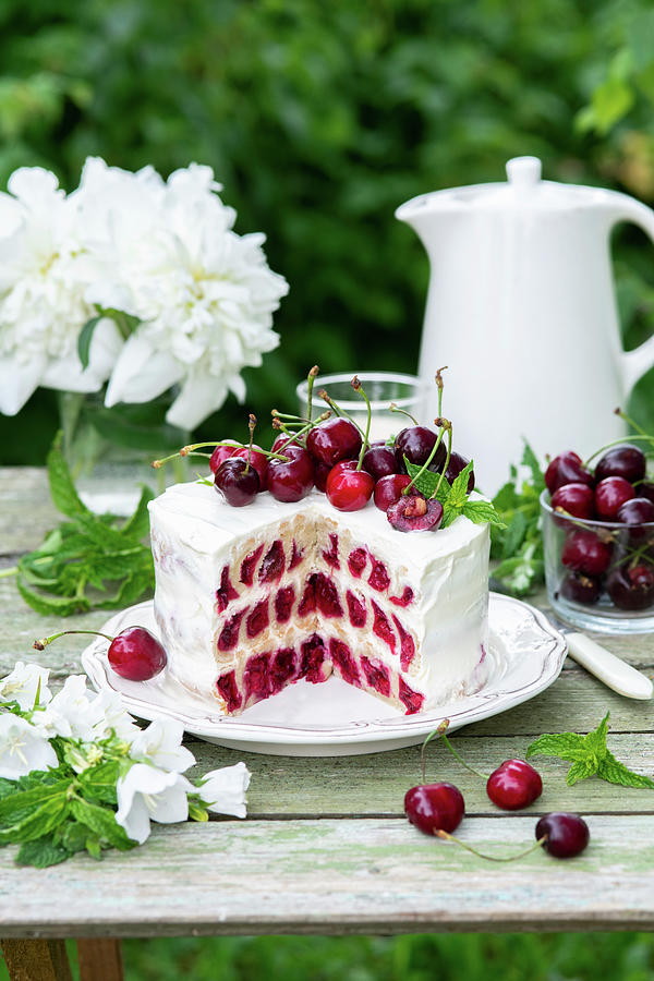 Cherry Cake Made With Shortcrust Pastry Rolls snails And Sour Cream Photograph by Irina Meliukh