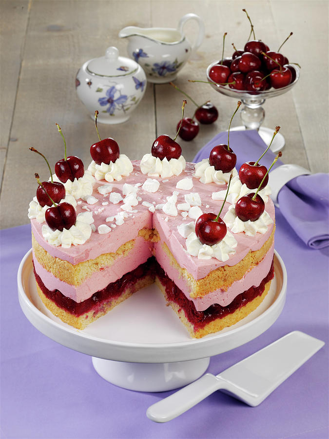 Cherry Cake With Almond Sponge Photograph by Stockfood Studios / Photoart