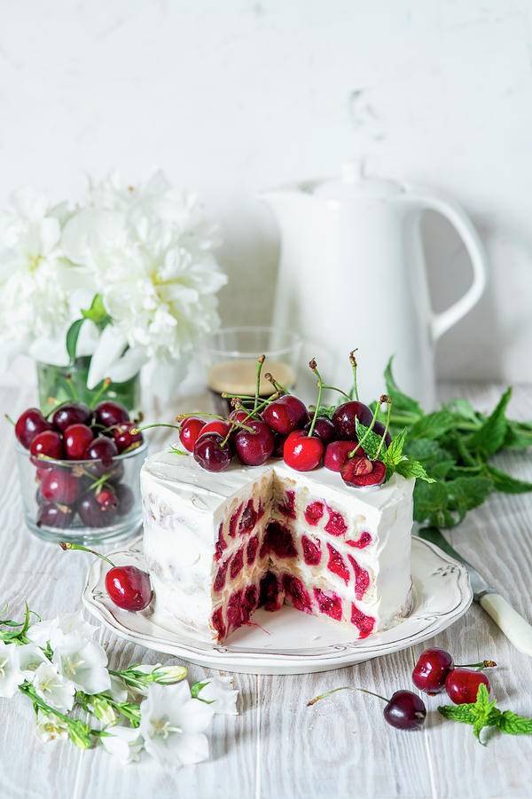 Cherry Cake With Shortcrust Pastry Snails And Sour Cream Photograph by Irina Meliukh