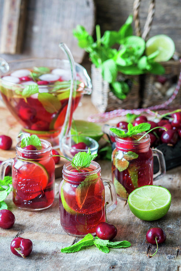 Cherry Drink With Lime And Mint Photograph by Irina Meliukh
