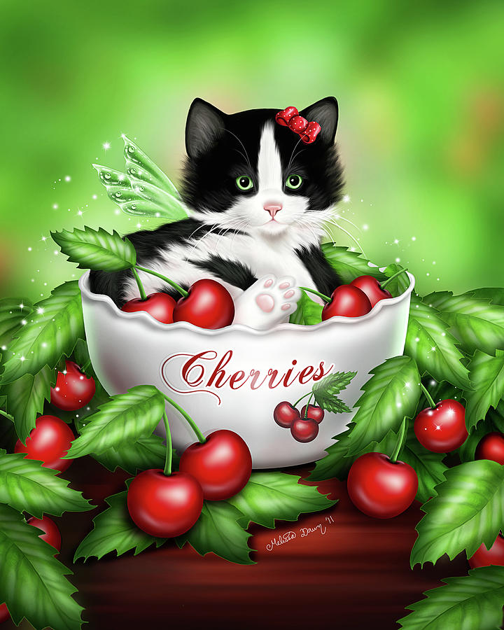 Kitten Digital Art - Cherry Kitten by Melissa Dawn