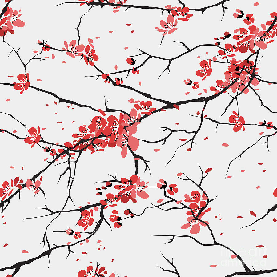 Cherry Or Sakura Seamless Pattern Digital Art by Sofiav Pixels