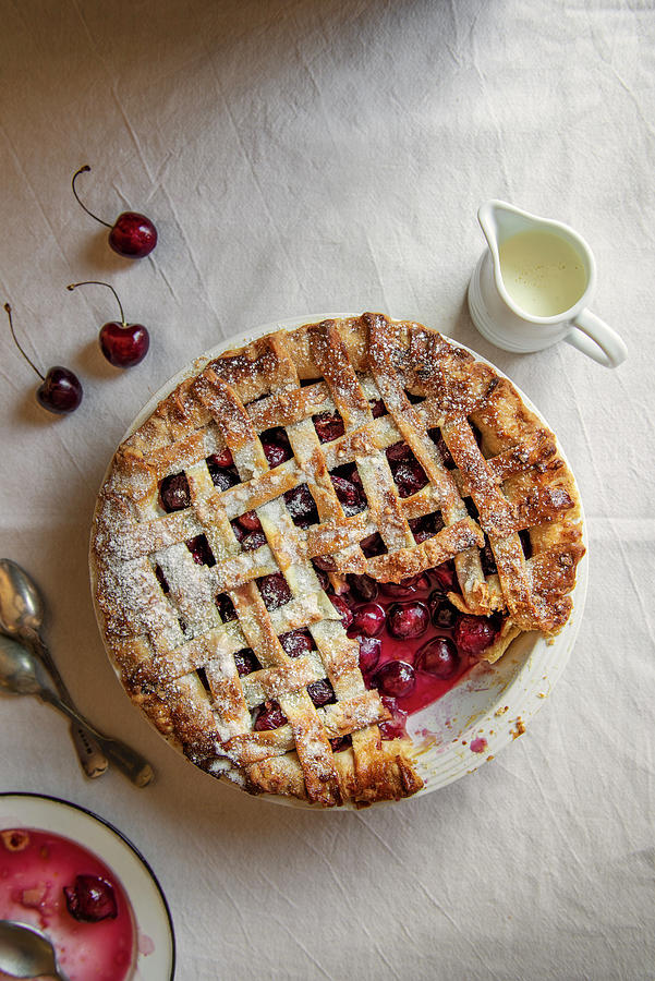 Cherry Pie, View From Above, Sliced Removed Photograph by Magdalena Hendey