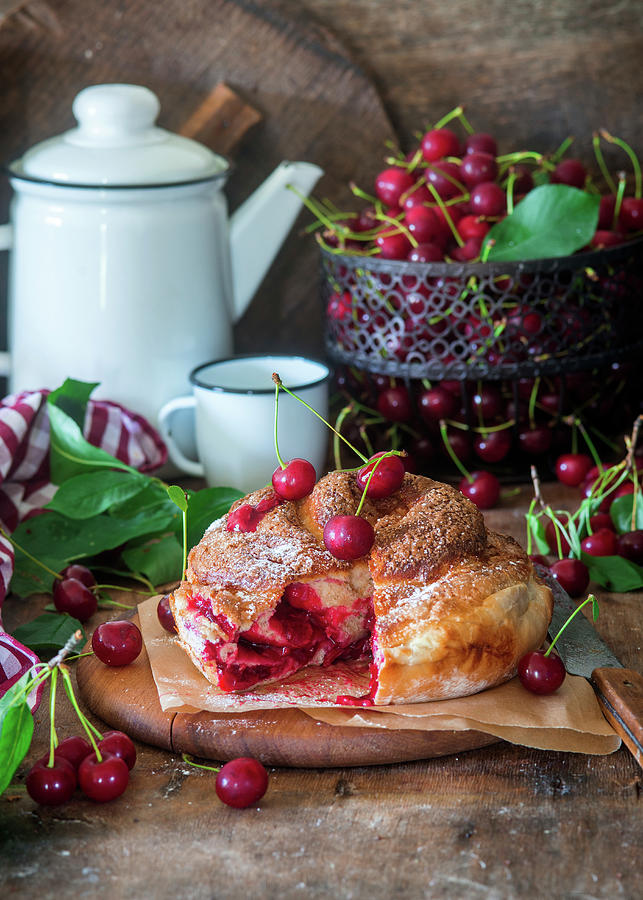 Cherry Yeast Cake With Cinnamon Sugar Photograph by Irina Meliukh
