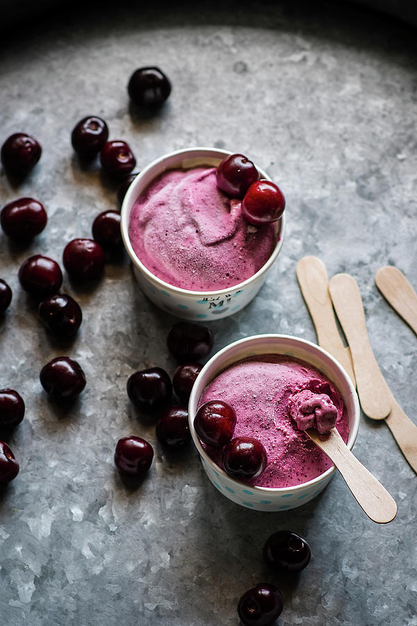 Cherry Yoghurt Ice Cream In Paper Cups Photograph by Miriam Garcia