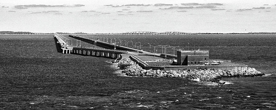 Chesapeake Bay Bridge Tunnel E S V A Black and White Photograph by Bill Swartwout