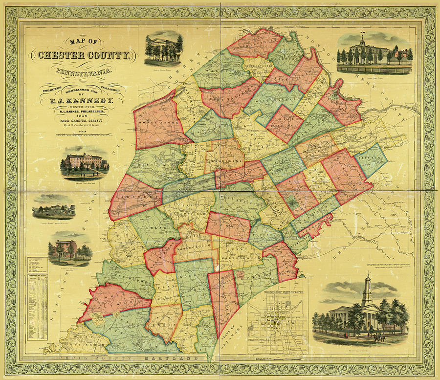Chester County Pennsylvania Map 1856 Photograph by Richard Reeve