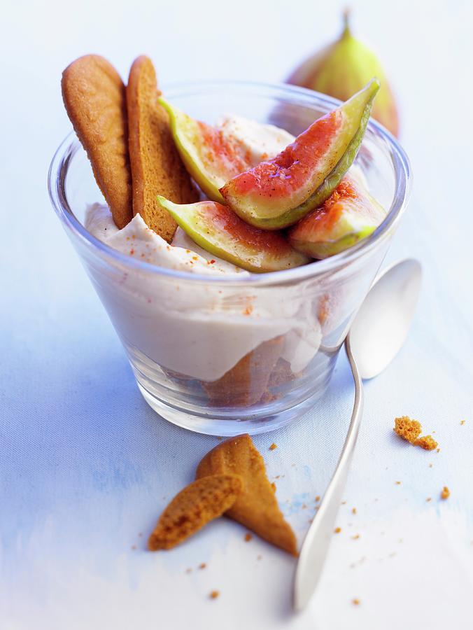 Chestnut Mousse With Figs And Speculos Cookies Photograph by Roulier-turiot
