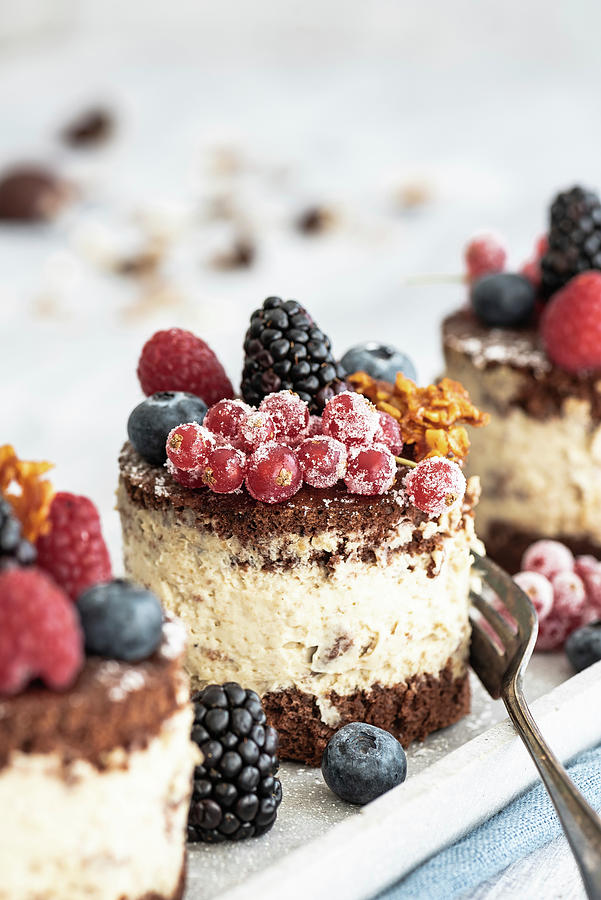 Chestnut Tiramisu With Berries And Nut Flakes Photograph by M. Nlke