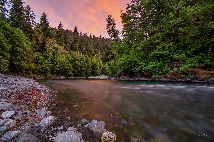 Nature Photograph - Chetco River Sunset by Leland D Howard