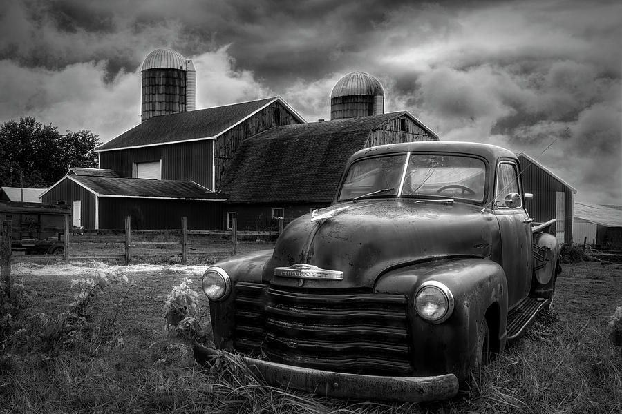 Chevrolet in the Countryside in Black and White Photograph by Debra and Dave Vanderlaan