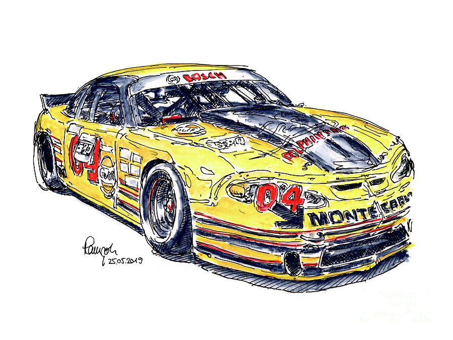 Chevrolet Monte Carlo Nascar Racecar Ink Drawing And Watercolor Drawing