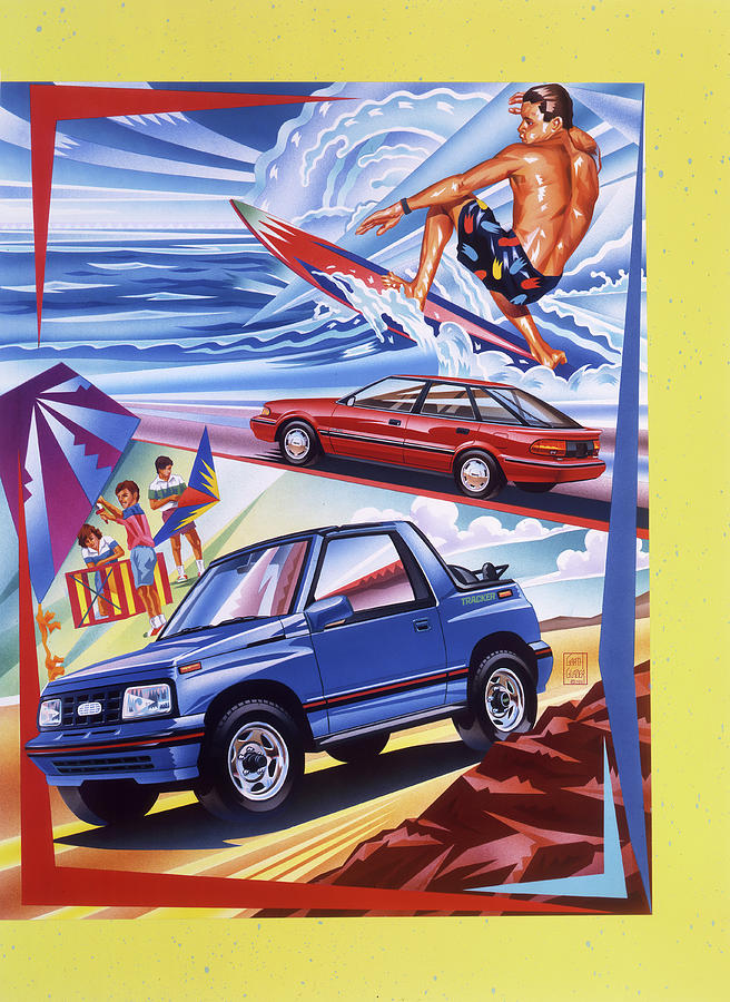 Chevrolet Tracker and Prism Surfer Scene Painting by Garth Glazier