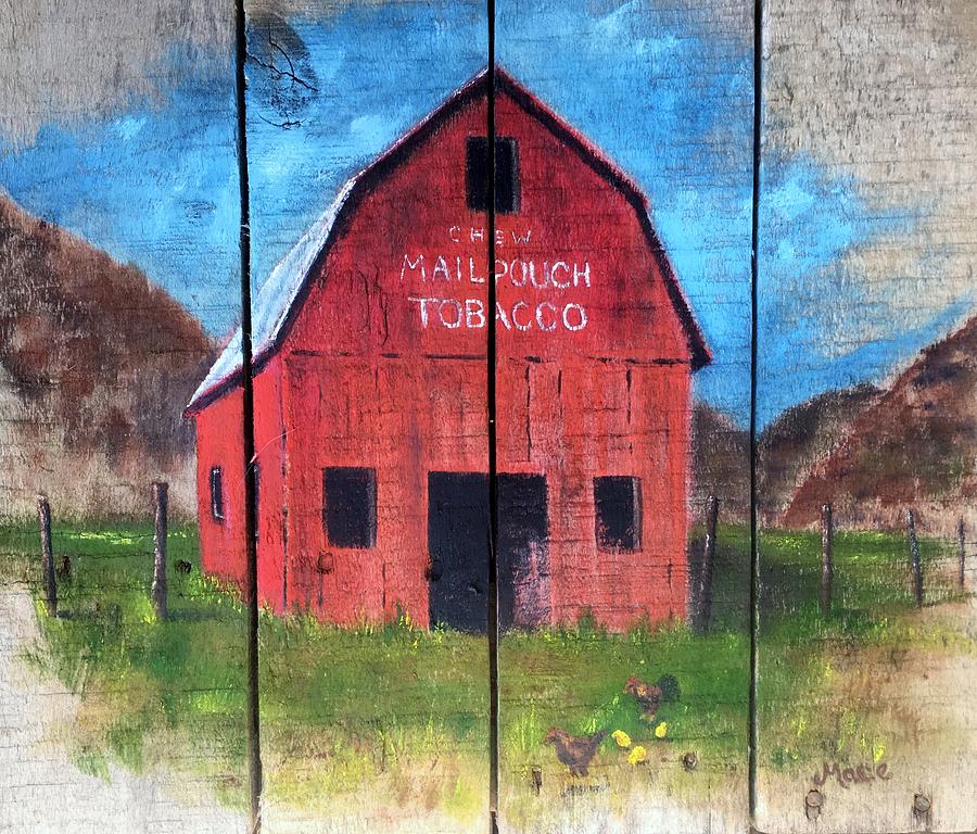 Mountain Painting - Chew Mail Pouch Tobacco Barn by Joan Mace