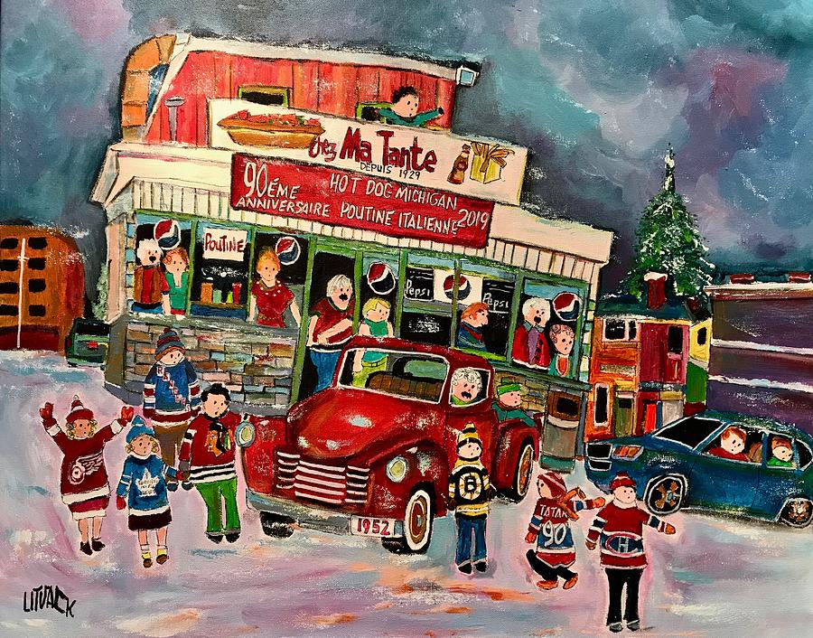 Chez Ma Tante Hot Dog Original Six Painting by Michael Litvack